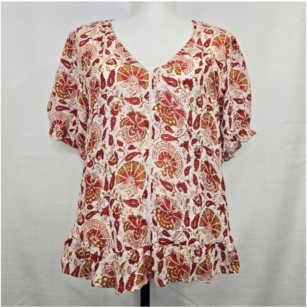 Lucky Brand Boho Blouse Small Petite | Paisley Floral Print - Picture 2 of 6